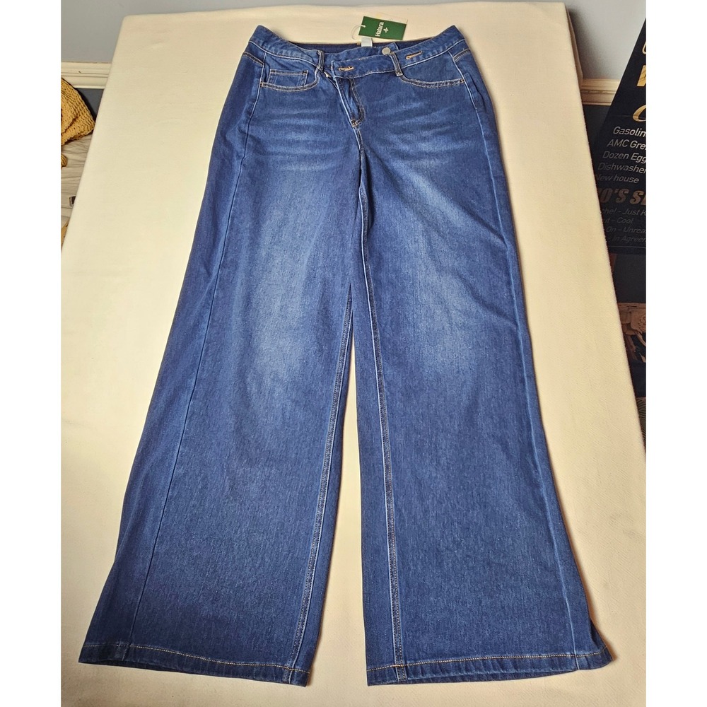 Halara Flex Denim Wide Leg Jeans Medium Wash High Waisted Stretch Size L Regular